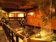 金魚の泳ぐ池を眺められます