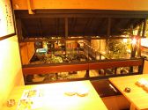 池のほとりの展望個室。金魚が眺められます