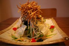 料理メニュー写真 生湯葉と豆腐とパリパリごぼうのサラダ~ノンオイルドレッシングで