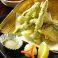 料理メニュー写真 舞茸天ぷら・ひれかつ揚げ/アスパラ天ぷら・タコザンギ・いか&オニオンリング揚げ