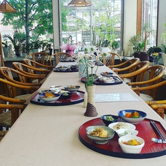 四人かけテーブル×3、二人かけテーブル×3、丸テーブル×2