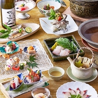 海の幸、山の幸を使った会席料理など