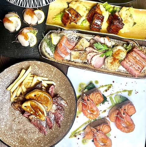 堺東の鉄板串　オープンキッチンの鉄板で焼き上げられた肉やお野菜を堪能！