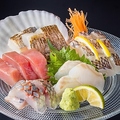 料理メニュー写真&nbsp;白身系の刺身→真鯛、コショウ鯛、甘鯛、黒鯛、ホウボウ、平目、スズキ、コチ、メカジキ等、各種