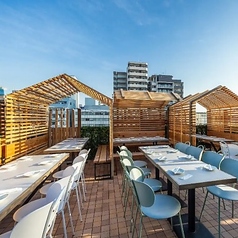 【テーブル個室あり（3室/2名～8名様用/パーティション仕切り）】最大8名様まで対応可能なテーブル個室は、グループでの集まりに最適です♪プライベート空間を保ちつつ、ビアガーデンの活気ある雰囲気も感じられる絶妙なレイアウト◎仲間内での打ち上げや合コンにも大人気です！