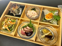 コース限定の6寸前菜盛り、季節の食材が楽しめます！