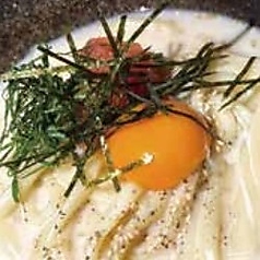 明太クリームの月見うどん