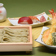 大えび天へぎそばセット(2カンずし付)
