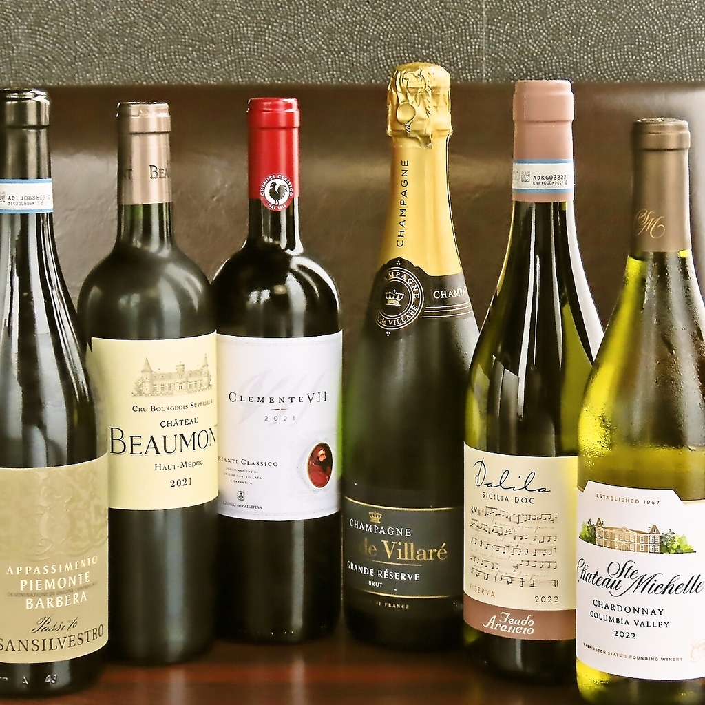 充実したドリンクメニュー♪コース料理に合うワインペアリングもご用意しております！