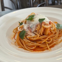 とろ～りチーズをかけたトマトソーススパゲッティ