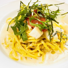 タイラギ貝柱と明太子の高千穂産クリームソース イタリア産カラスミ添え