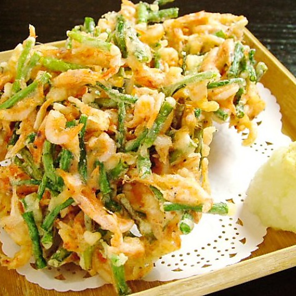 静岡産食材をつかった単品料理も充実★写真は桜海老のかき揚げ♪大満足の味とボリューム…！