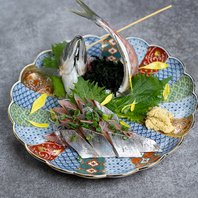 当店自慢の魚「本鮪・鯛・桜鯛・金目鯛・鯵」