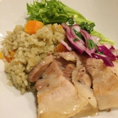 コリアンダーご飯と豚バラ肉