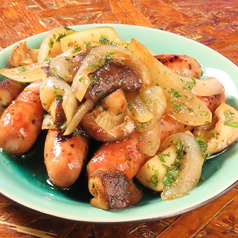 杜仲茶ポークのソーセージと椎茸のボルドレーズ風