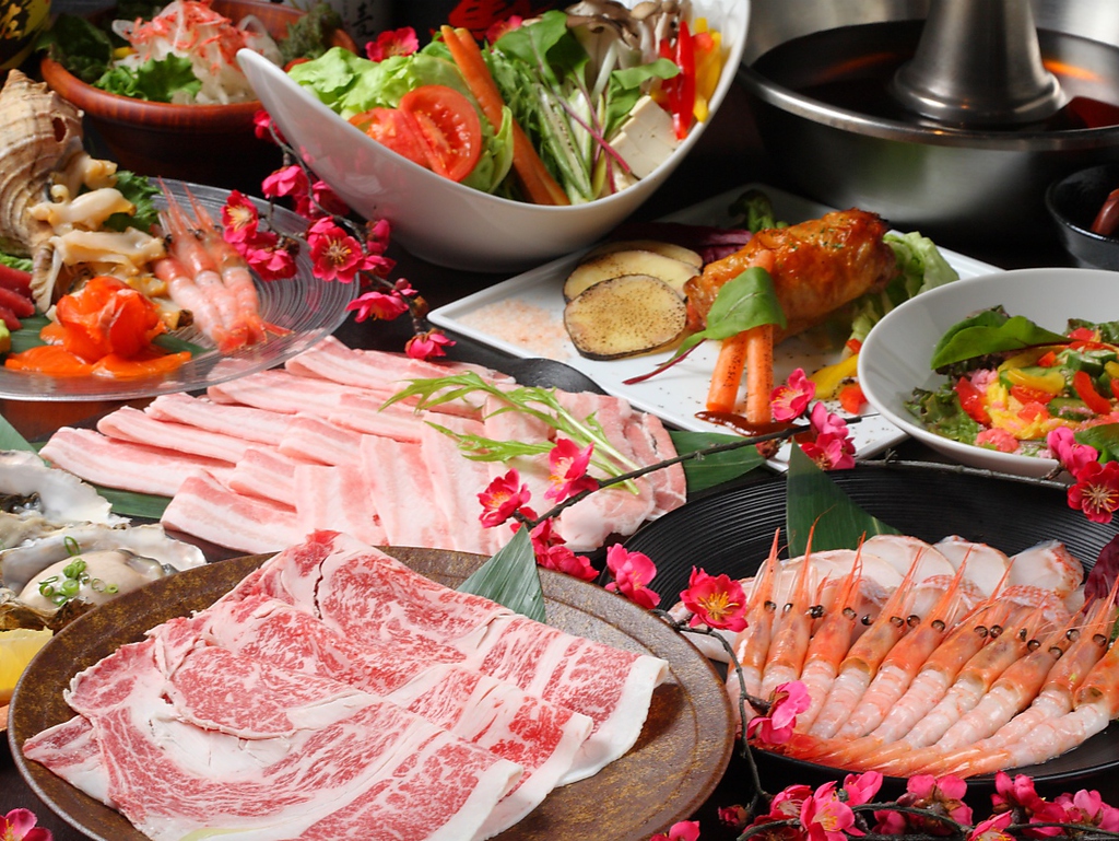 四季舞美食コースは、季節の野菜、鮮魚と拘り素材のGRILL&しゃぶしゃぶ付きの絶品コースをご用意！！