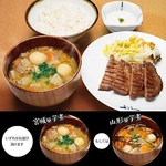【牛たん＆芋煮定食】牛たん焼2枚4切と芋煮が楽しめる。芋煮は宮城風か山形風からお選びいただけます