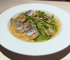 菜の花とアサリのガーリックスープパスタ