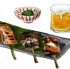 生ビール＋魚串おまかせ3本/小鉢1品
