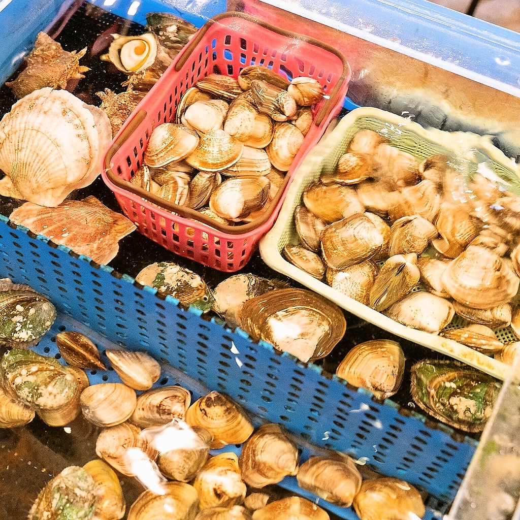 鮮度抜群！店内生簀より貝類を卓上コンロで焼いてください