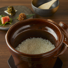 土鍋炊き銀シャリ お供つき　明太子・辛子高菜・ちりめん山椒