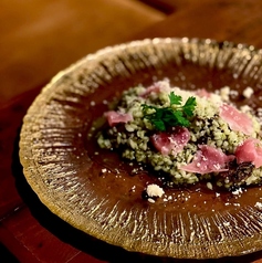 「霜降り生ハム」と「グラナパダーノ」のジェノベーゼリゾット