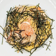 塩竃藻塩の明太子とイカの和風パスタ