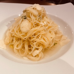 桃と貝出汁の冷製カッペリーニ
