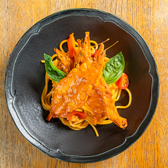 海老と季節野菜のビスクソース　スパゲッティ