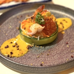 炙り海老と海宝のウニソース掛け