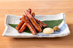 四万十ポークのソーセージの藁焼き