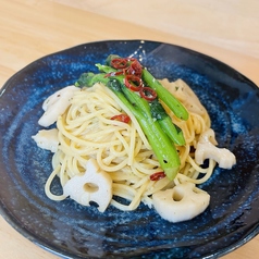 蓮根と菜の花のペペロンチーノ