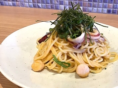 イカと貝小柱の辛口たらこソースパスタ