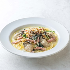 牡蠣とベーコンのクリームスープパスタ