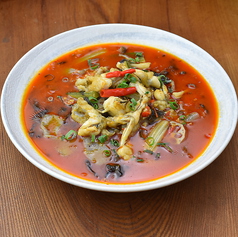 血豆腐,すじ,センマイと野菜の四川風煮込み【毛血旺】