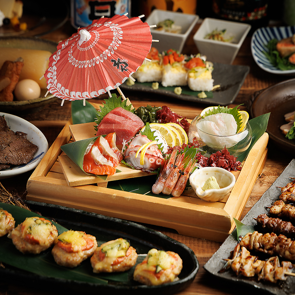 石山駅 居酒屋 完全個室 和食 海鮮 焼き鳥 飲み放題 接待 宴会 女子会 会食 日本酒 合コン 誕生日 肉