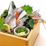 いけすからあげたて鮮度抜群魚介。あじやカワハギ、アワビ、サザエ、つぶ貝、伊勢海老等々旬の日替り