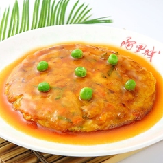 カニ玉子焼きの甘酢あんかけ