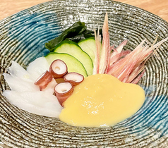 生タコとミョウガのからし酢味噌