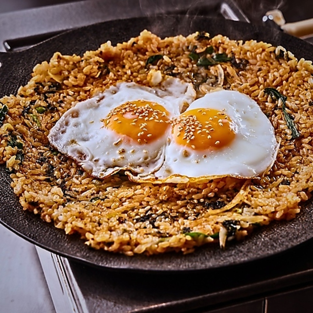 締めにはこちらもおすすめ！とろ～り半生な目玉焼きとおこげのハーモニーが絶品です