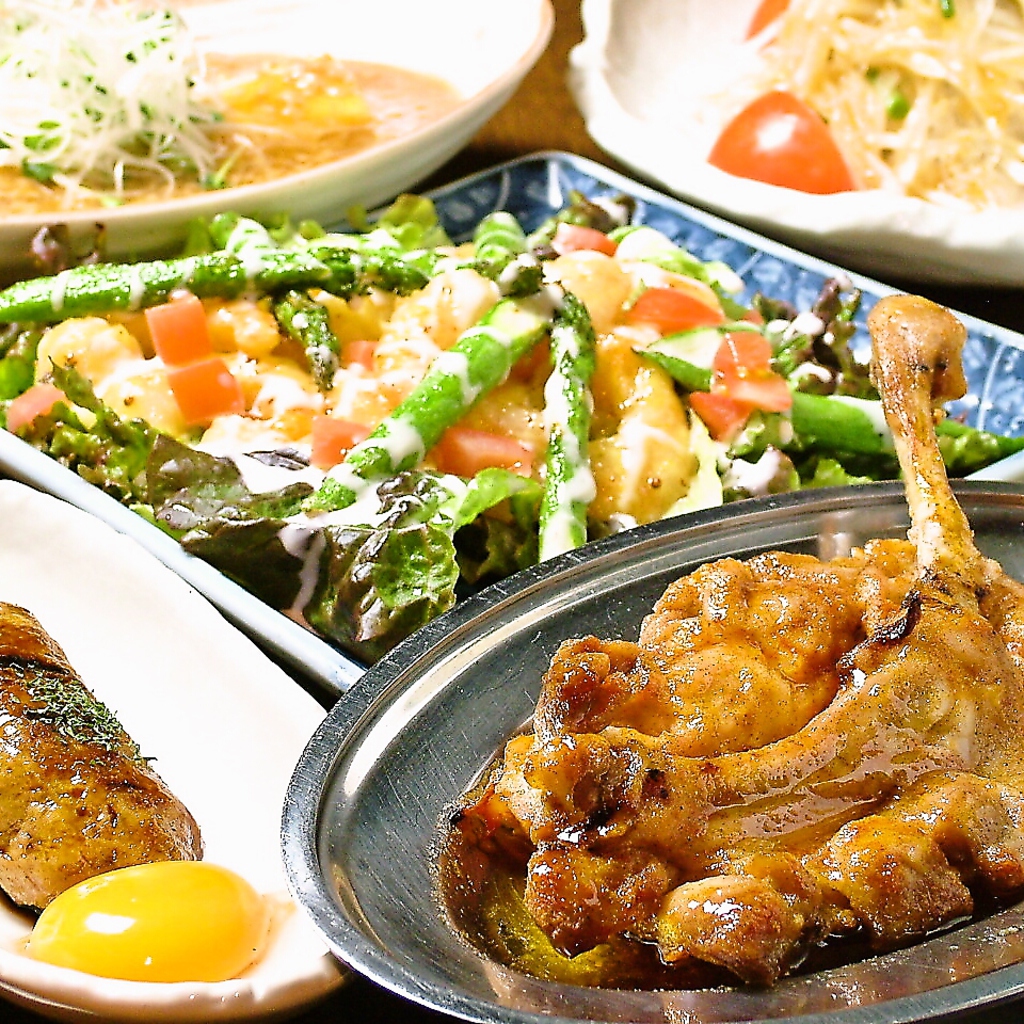 注文率90%以上!!絶品の骨付き鶏コース130分[飲放]付4500円(税込)！