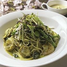 （ランチ）菜の花と魚介のバジルソースとカラスミ～スパゲッティーニ（3/1～4/30）