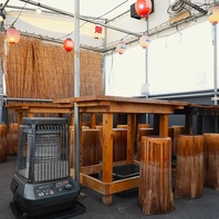 「屋上テラスに備え付けられたストーブで、快適に。」