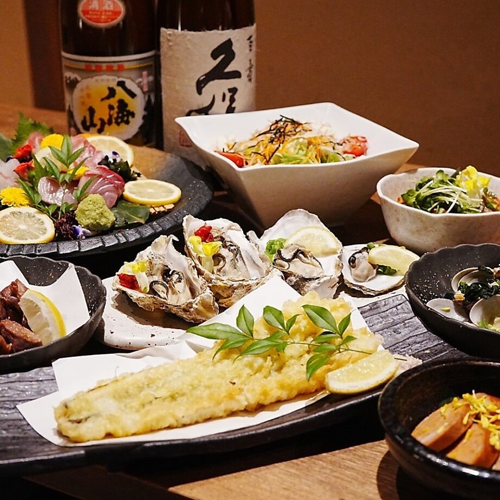 【殻付牡蠣2種盛り】がついた前見屋おすすめコース◎2時間飲み放題付きで破格の6500円→5500円(税込)