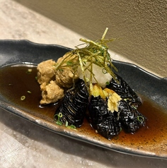 揚げそばがきと秋茄子の蕎麦つゆ仕立て