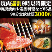 【夜9時以降がお得】毎日夜9時以降限定！個室焼肉食放！【牛カルビや特選焼肉など85品食放×90分飲放プラン】3000円