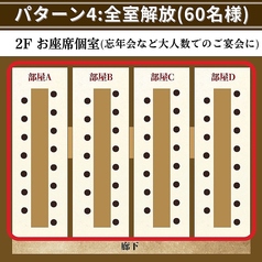 【2階フロア貸切】全室開放・団体貸切(最大60名様)全ての襖を取り払った、最大60名様まで対応可能な空間です。他のお客様に気兼ねすることなく、ご宴会をお楽しみください。