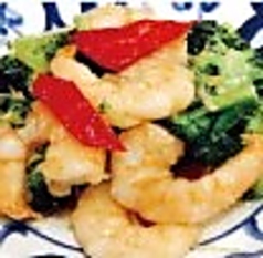 エビとブロッコリーの塩味炒め