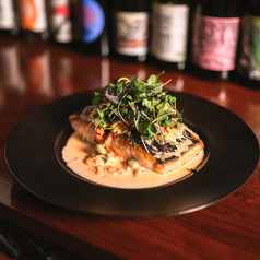 鰆のポワレと山うど、空豆（桜えび香る白ワインソース）