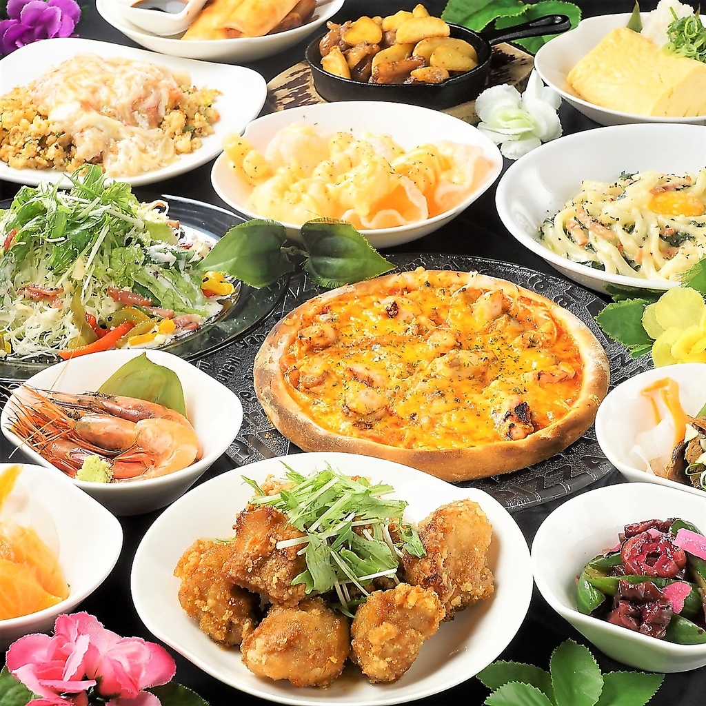 即菜から揚げもの、焼き物、〆まで様々なメニューが食べ放題！ゆっくりお楽しみください♪